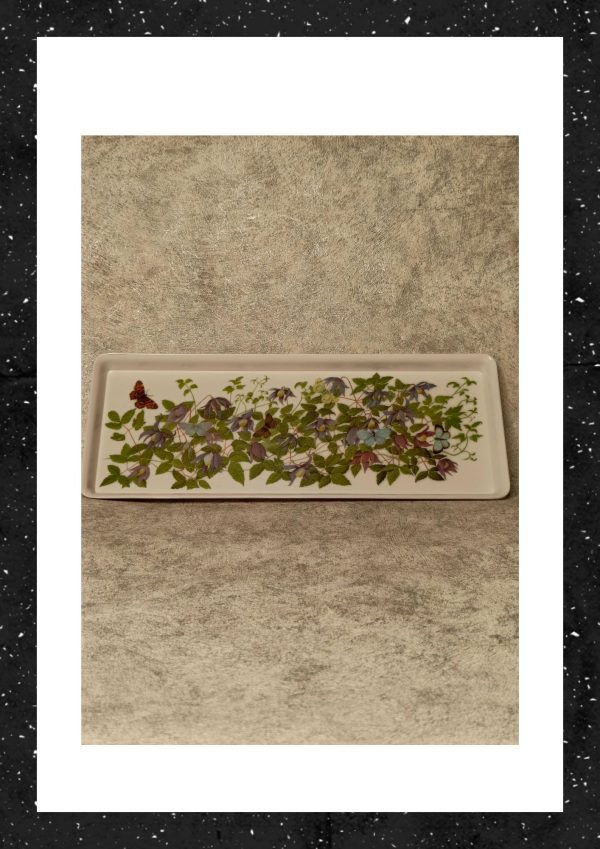 Rectangular tray with a floral and butterfly design
