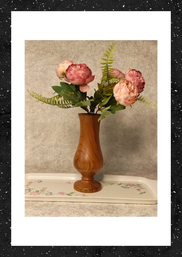 Wooden vase with a slender neck